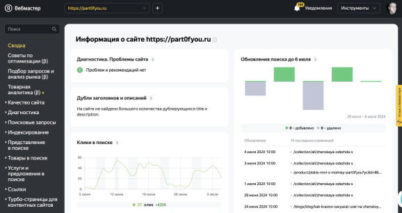 Отсутствие каких-либо алертов в вебмастере «Яндекса»