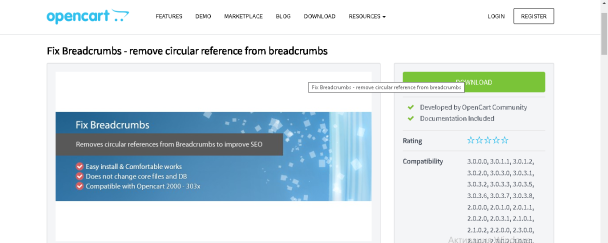 Патч &laquo;Fix Breadcrumbs&raquo; для Opencart