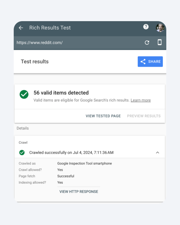 Google Rich Results Test для Reddit. Источник: Барри Шварц для SERoundtable