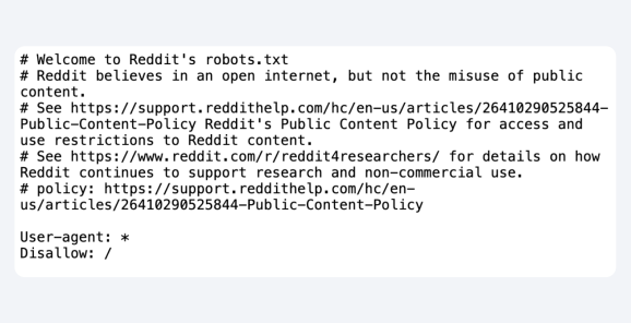 Файл robots.txt Reddit. Источник: Барри Шварц для SERoundtable