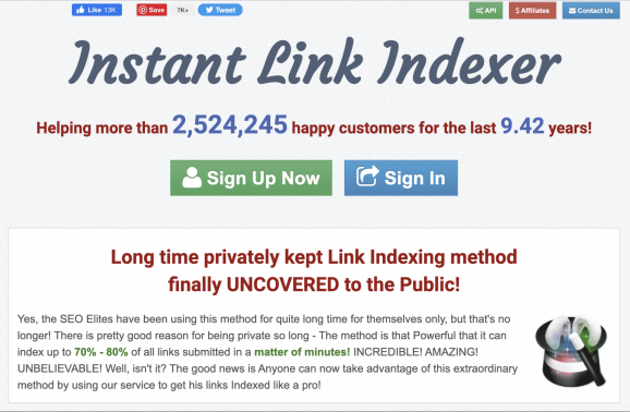 Главная страница сервиса Instant Link Indexer