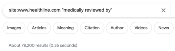 Количество результатов в Google по запросу „medically reviewed by“ для сайта Healthline