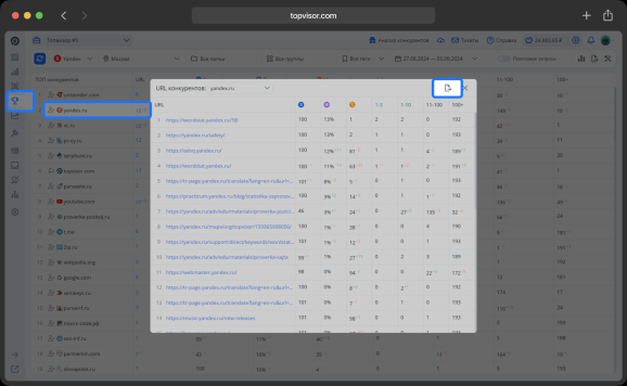 Мои конкуренты: Как скачать все URL конкурентов из ТОПа