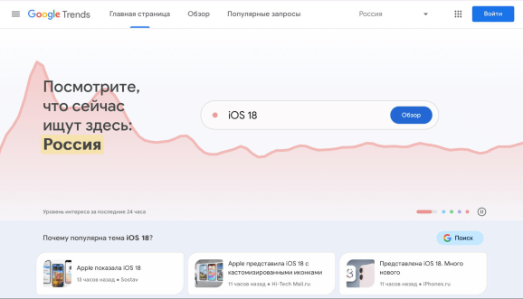 Интерфейс Google Trends