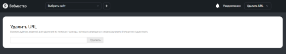Окно удаления URL из индексации