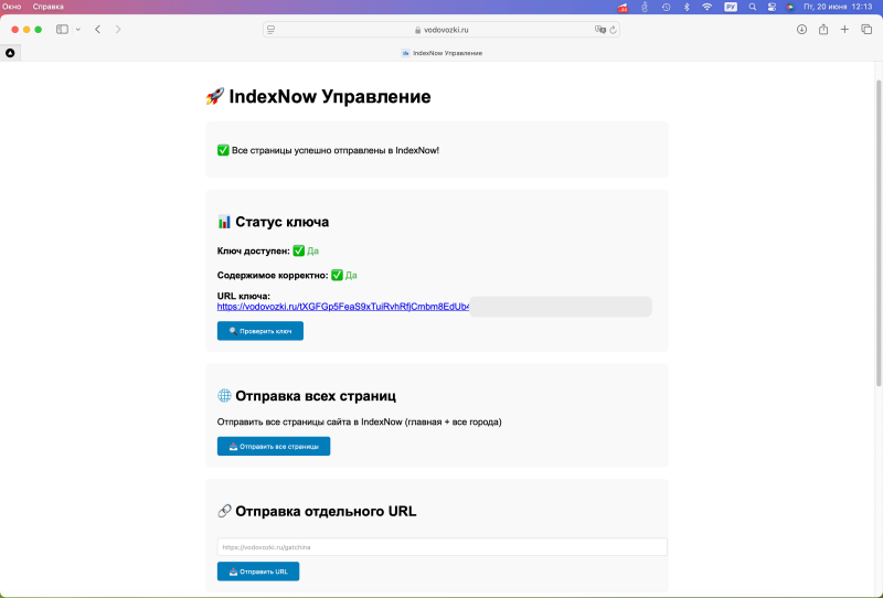 Веб‑интерфейс IndexNow