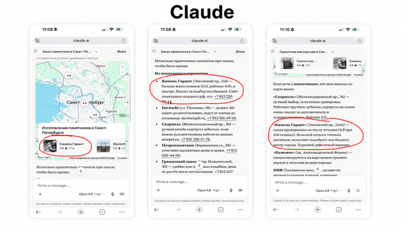 Результаты продвижения в&nbsp;Claude