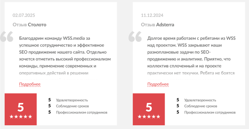 Клиентские отзывы на Рейтинге Рунета — хороший источник. Рейтинг Рунета связывается с клиентами агентств, чтобы подтвердить информацию, и только тогда отзыв попадает на сайт