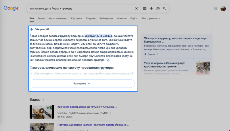 Запрос с ИИ-ответом