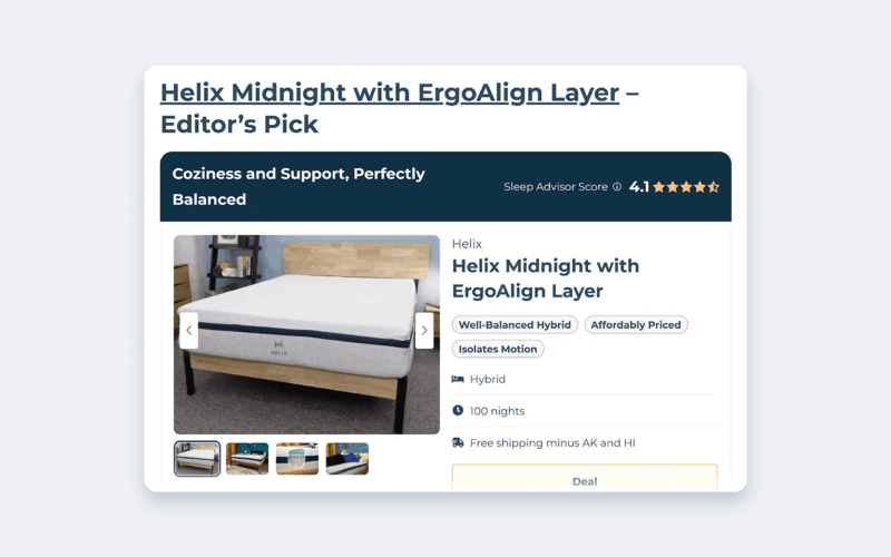 Sleep Advisor присваивает матрасам пометки