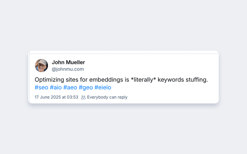 Джон Мюллер утверждает, что&nbsp;оптимизация под&nbsp;векторный поиск &mdash; это буквально спам ключевыми словами
