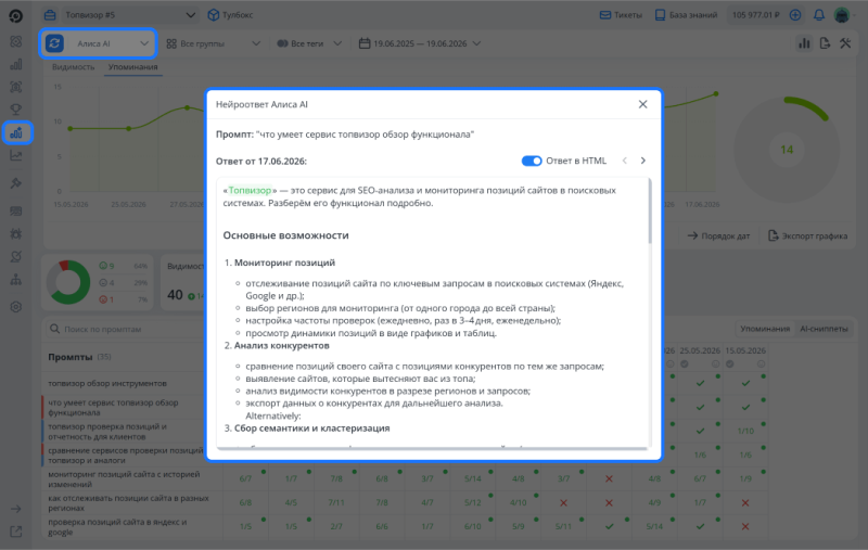 Окно с нейроответом Алисы AI