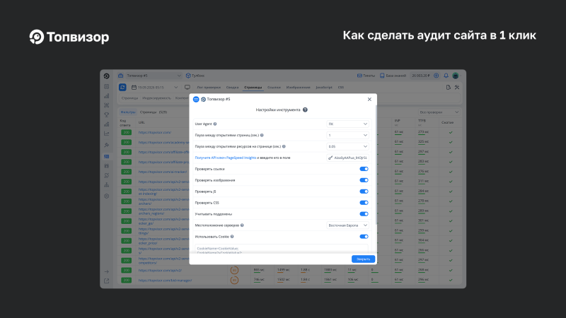 Настройки Анализа сайта