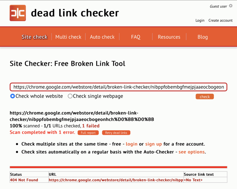 Проверка ссылок в Dead Link Checker