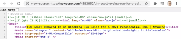 Скриншот HTML-кода страницы, в котором прописан Title