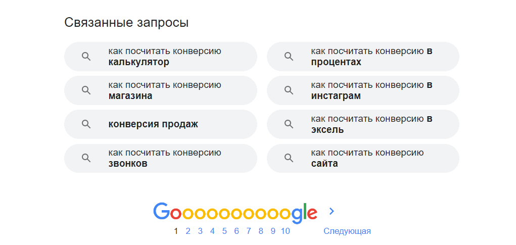 Связанные запросы в Google Поиске