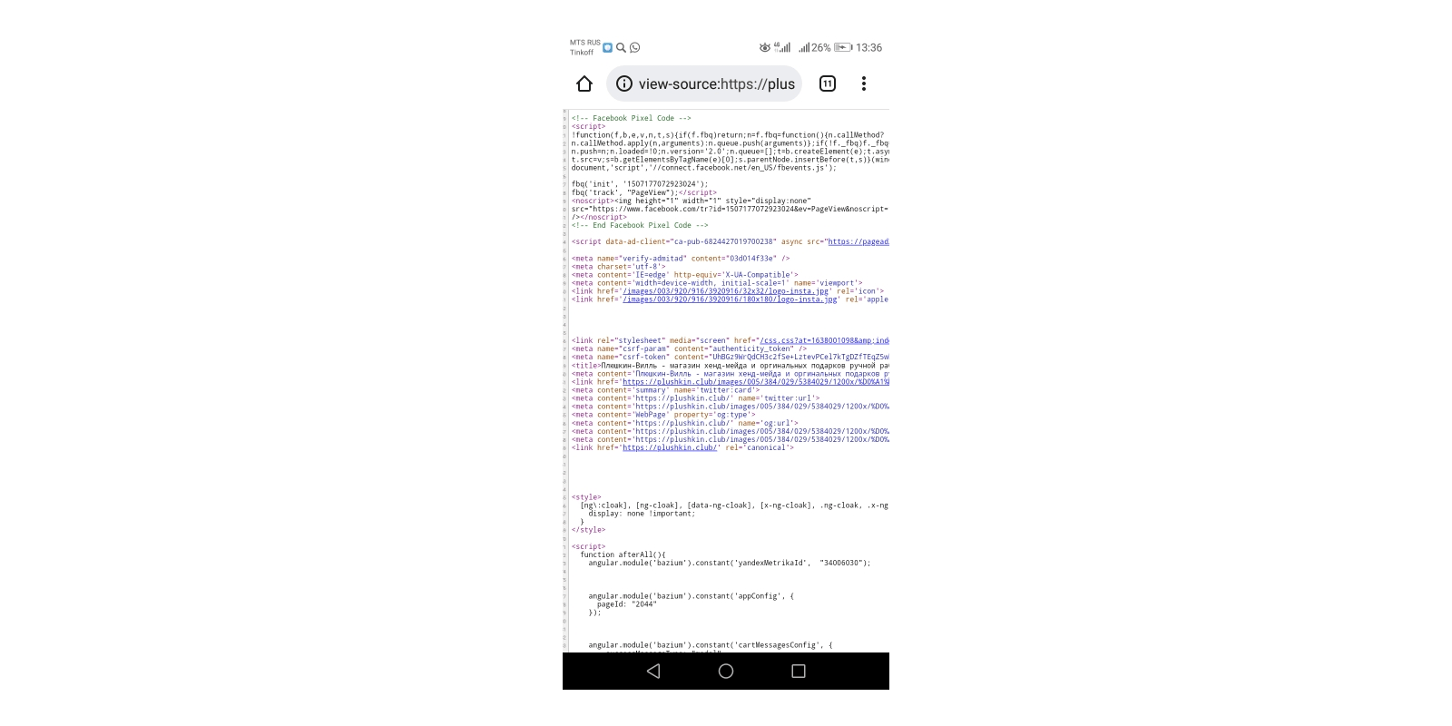 Просмотр кода страницы с мобильного на Android