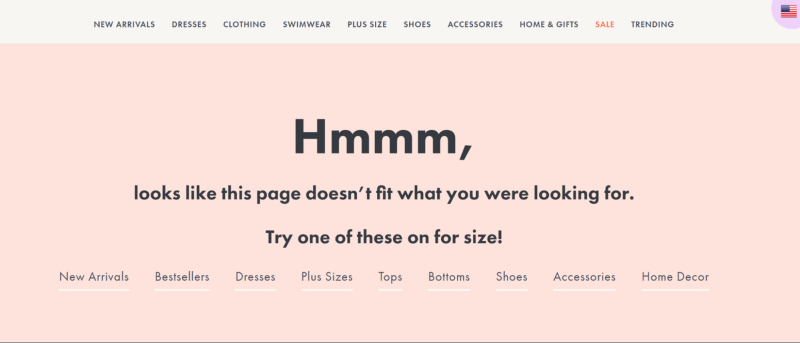 Скриншот страницы с ошибкой 404 с сайта modcloth.com