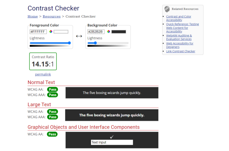Сервис WebAIM: Contrast Checker