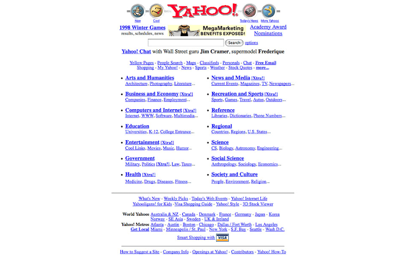 Главная страница портала Yahoo в конце 90-х