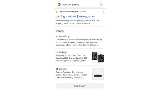 Модуль «Shops» в мобильном поиске Google