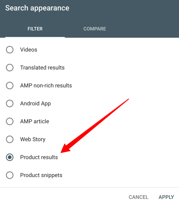 google-search-console-product-results-filter