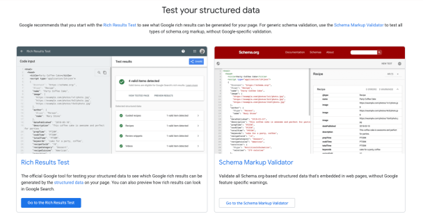 Как выглядит страница проверки структурированных данных
