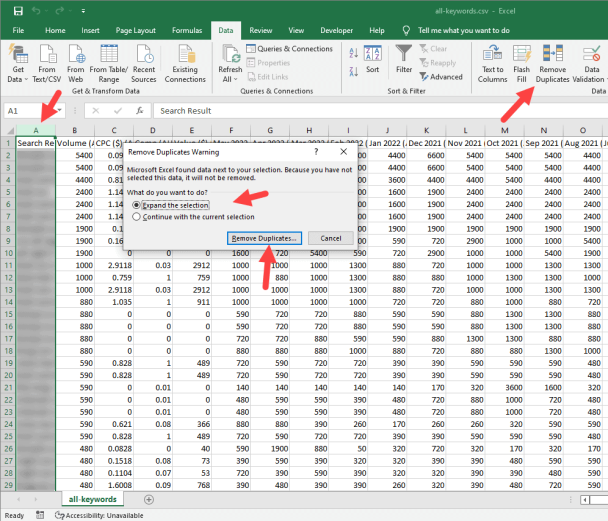 Очищение файла от дубликатов в Excel