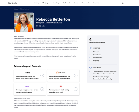 Страница Bankrate