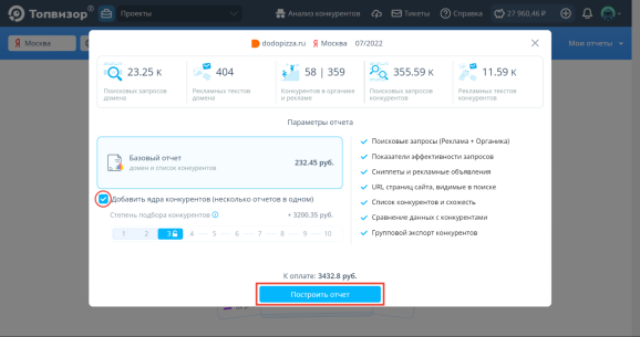 Настройка инструмента «Анализ конкурентов»