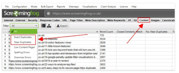 Дубли в отчёте парсера Screaming Frog