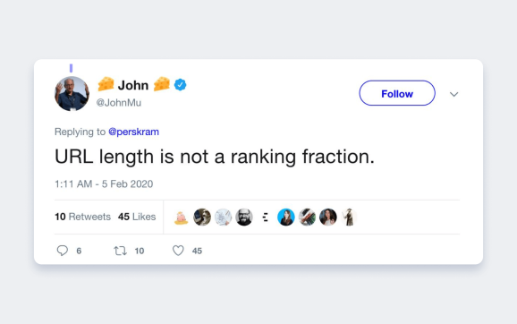 Твит Джона Мюллера о URL как факторе ранжирования