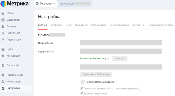 Раздел «Настройка» Я Метрики