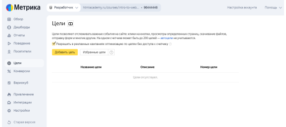 Настройка целей в Метрике