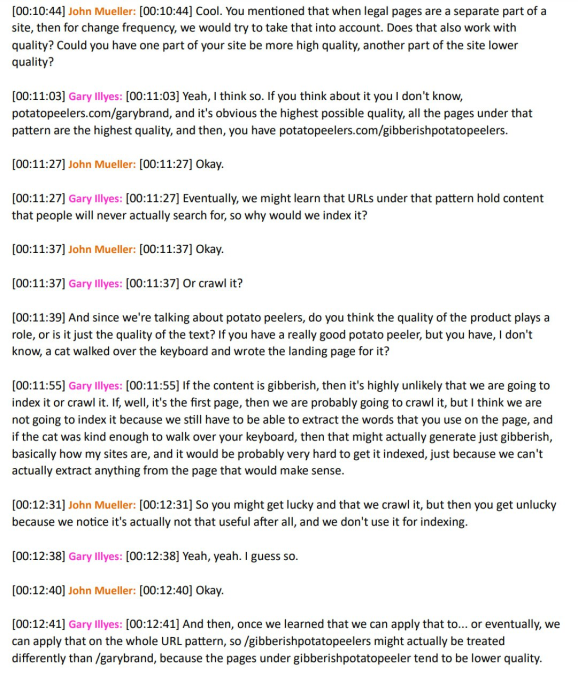 Комментарий Джона Мюллера в подкасте Search off the record — The effect of quality on Search
