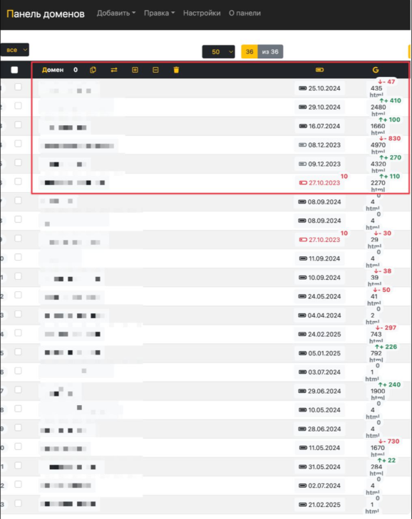 Скриншот «Панели доменов»