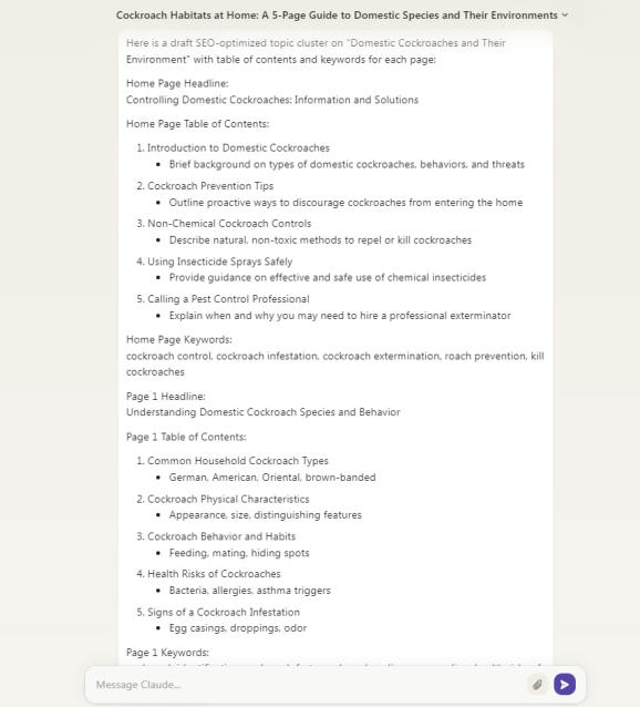 Пример результата запроса по генерации кластеров ИИ